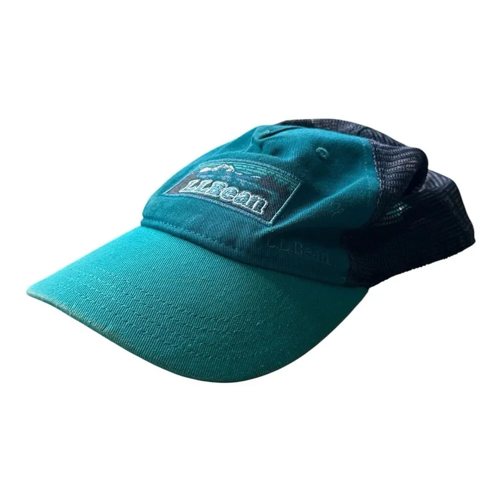 L.L.Bean Aqua Hat Blue Mesh Snapback Cap Mountain Patch Outdoors Hiking Kids Sz